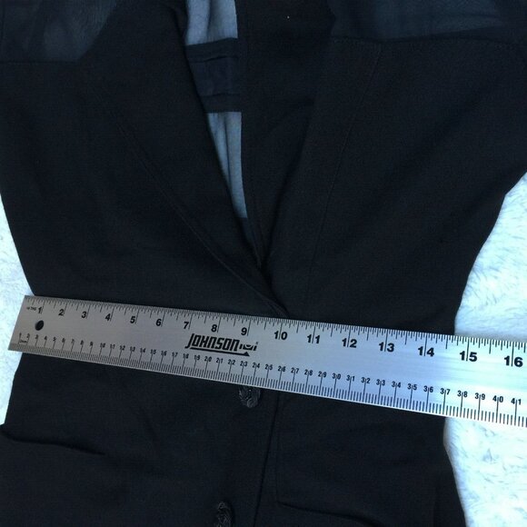 Jackie K Womens Sheath Dress Sheer Striped Sleeves Button Front Pure Wool Black - Picture 8 of 11